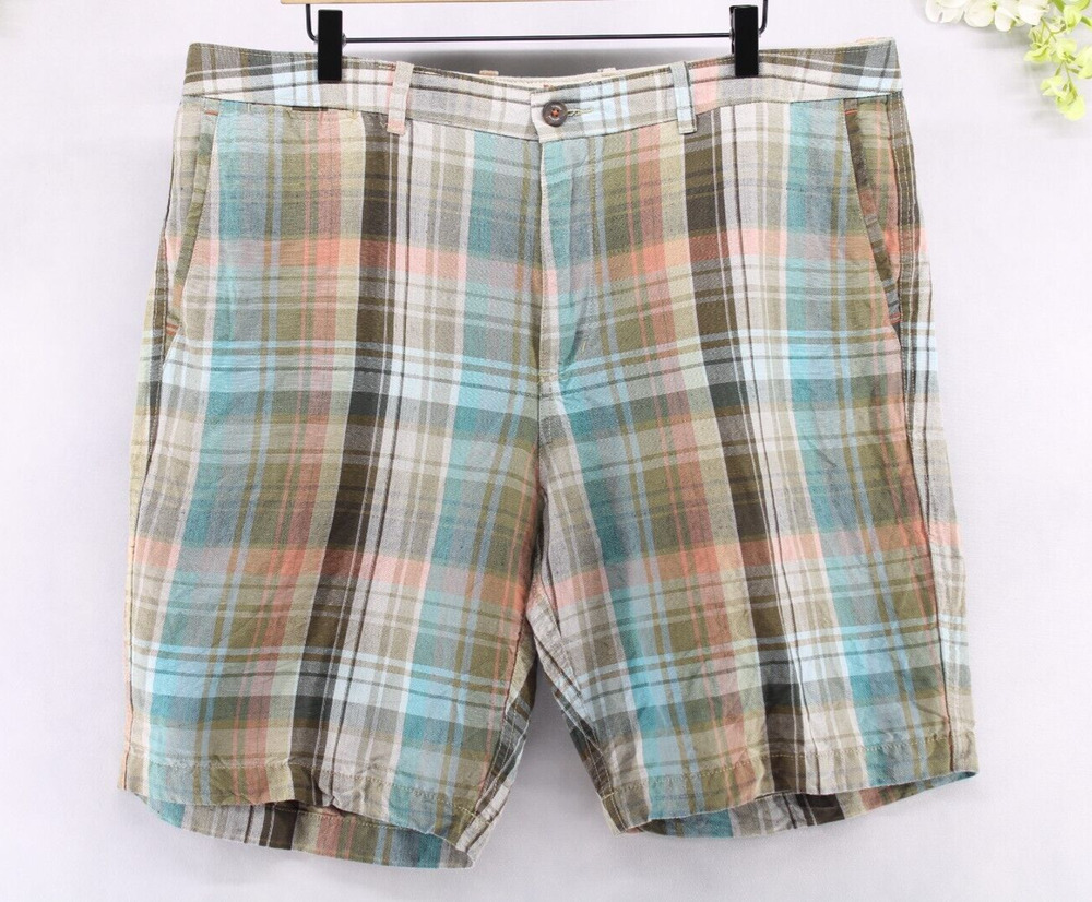 Tommy Bahama Relax Shorts Sz 38 Linen Tencel Madras Plaid Beach Golf Multi